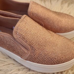 Rose Gold Rhinestone Platform Slip-On Sneakers